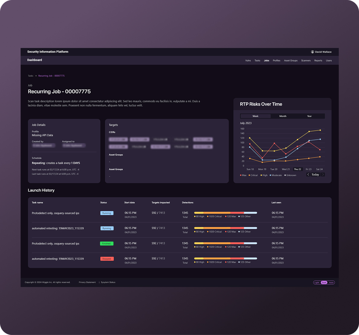 Data tables and filters in the security platform