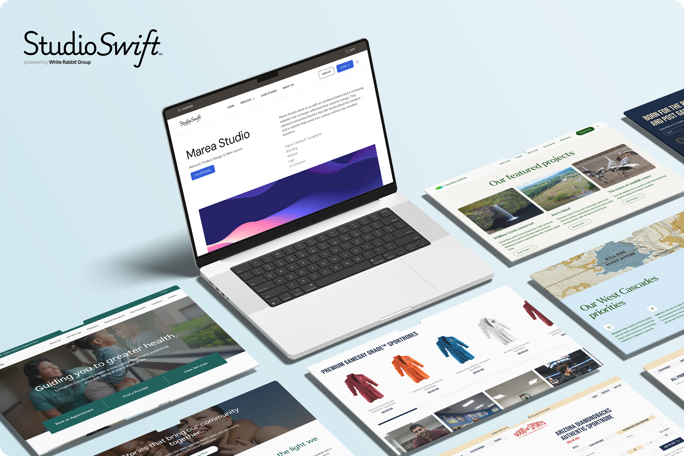 Studio Swift branding and website mockups